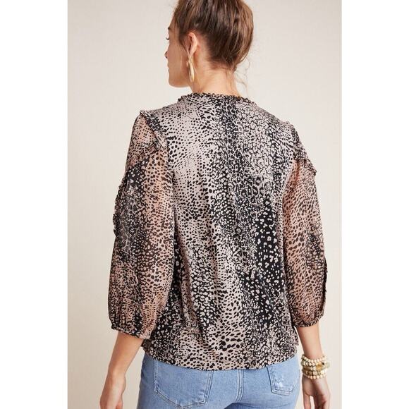 MAEVE Anthropologie JACQUIN PEASANT Animal Print shimmer Viscose Blouse Size XS - Picture 3 of 12